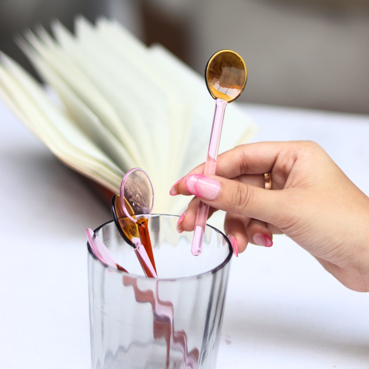 Pretty in Pink Glass Spoons